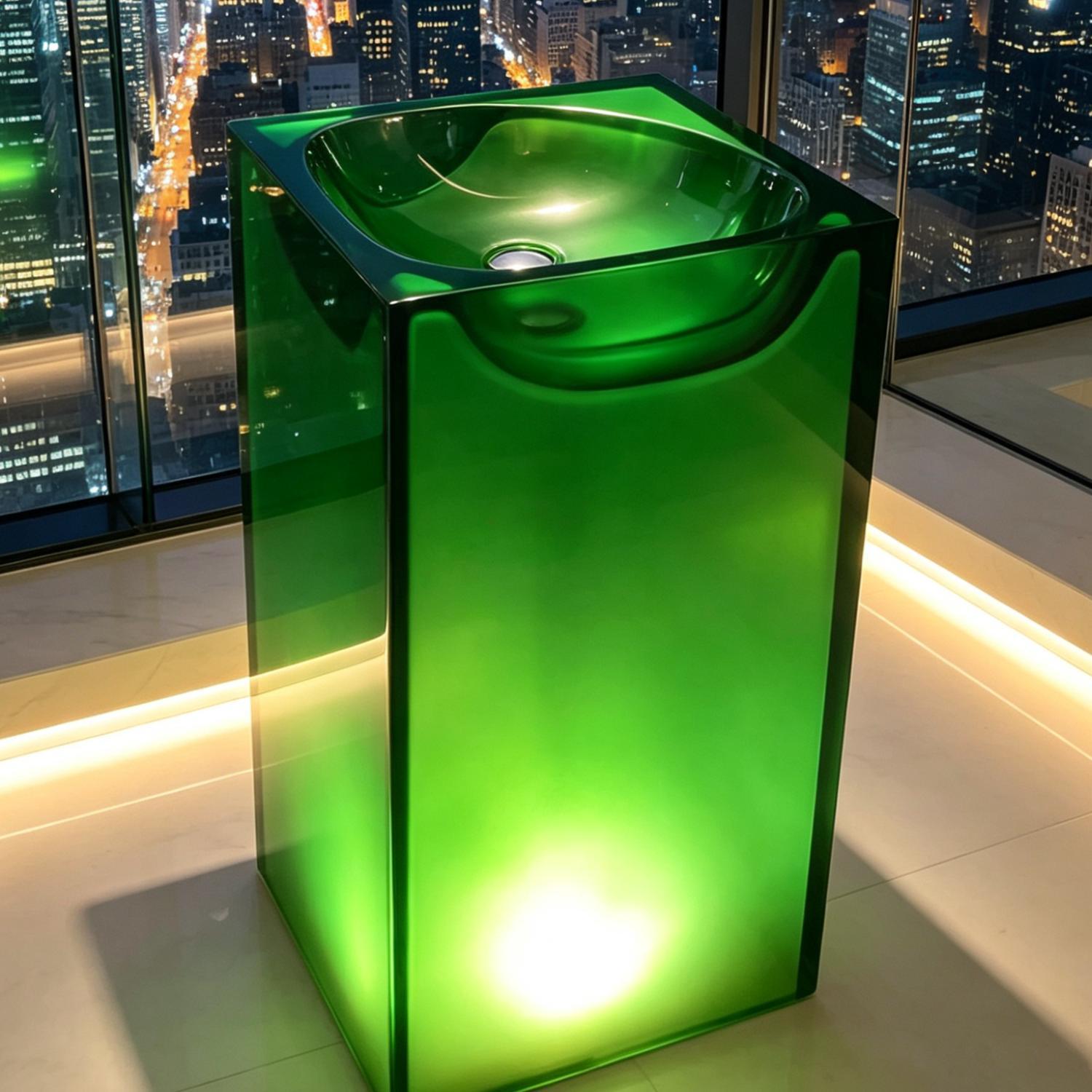 Emerald Green Translucent Resin Bathroom Pedestal Basin Square Freestanding Sink