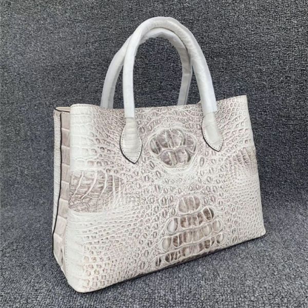 Authentic Alligator Skin Female White Purse Lady Three-way Handbag Genuine Crocodile Leather Women Single Shoulder Bag