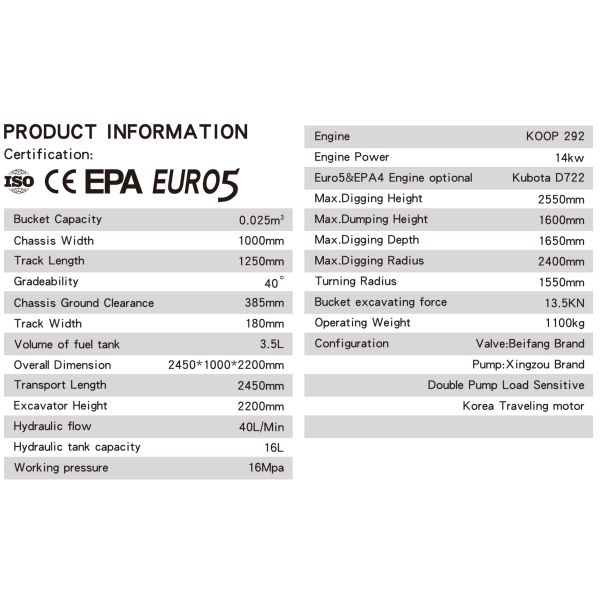 KV15-A Diesel Mini Excavator With 14kw Engine Power