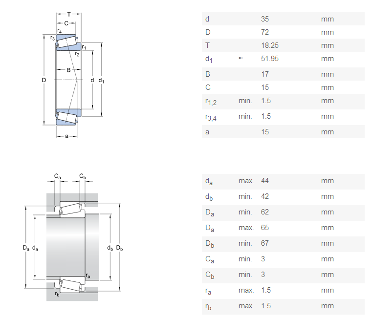 30207 Stainless Steel Tapered Roller Thrust Bearings 35 X 72 X 18.25 Mm