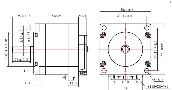 мотор ROHS вала 3V мотора 2.5A 25mm короткозамкнутого витка Nema 23 57*57mm Casun Stepper
