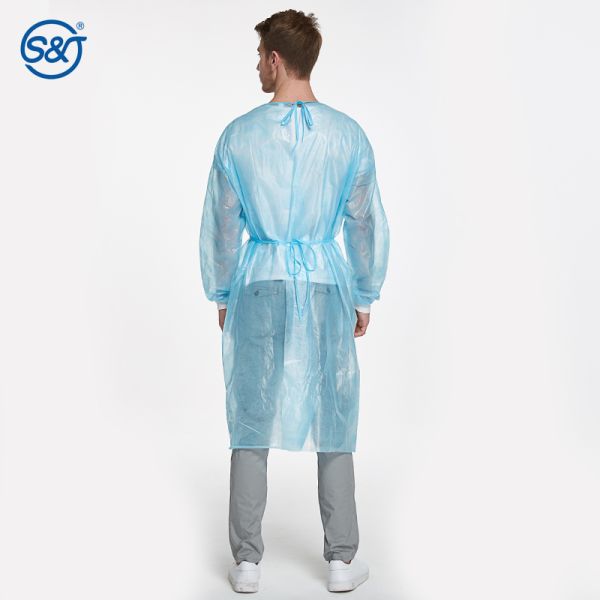 S&J Disposable Impermeable Isolation Gown PE Coating Over PP Layer for Excellent Fluid and Tear Resistance Hospital Uniform