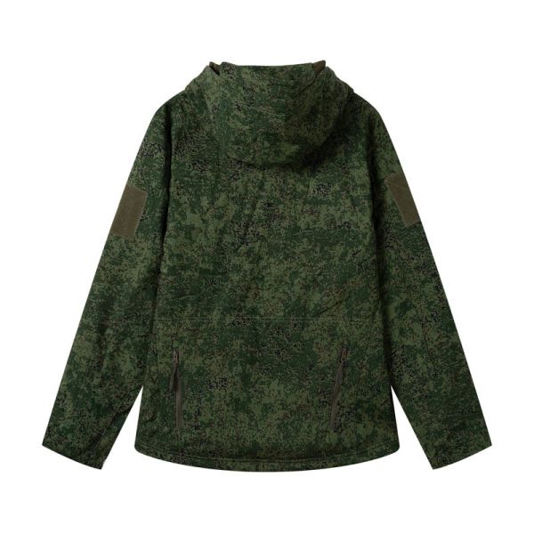Windproof Fleece Lined Tactical Softshell Jacket with Adjustable Hood and Digital Camo