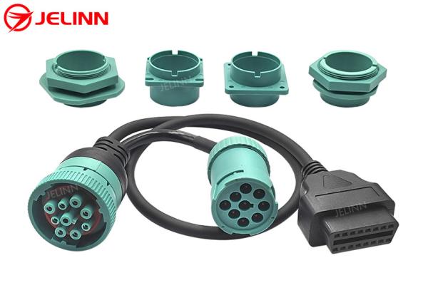 Deutsch J1939 Male Female to OBD 2 OBD2 Connector Splitter Y Cable With 4 Different Panel Mount Brackets