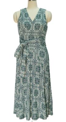 Teal Medallion Print Sleeveless Wrap Midi Dress with Lightweight Soft Fabric