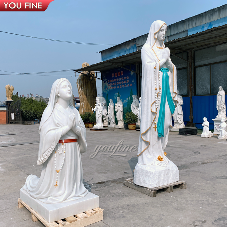 Outdoor Church Religious White Life Size Marble Statue of Virgin Mary Lourdes and Holy Bernadette