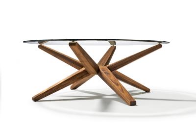 Glass Top Stern Round Metal Coffee Table Solid Wood Modern Home Furniture