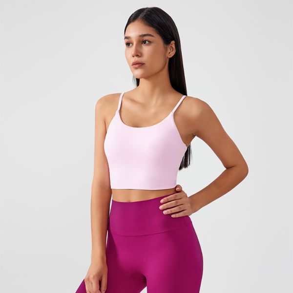Pink Spaghetti Strap Cropped Yoga Tank Top High Waisted Leggings Set for Yoga