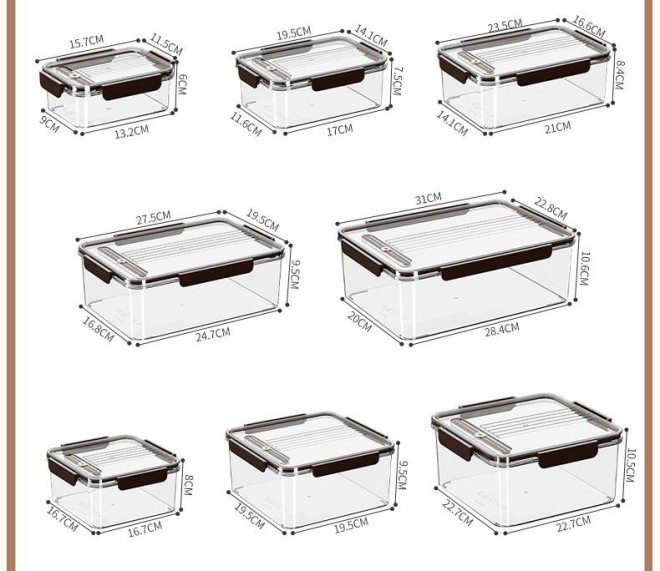 Crisper Modern Square Food Grade Refrigerator Storage Box PC Storing Kitchen Vegetables Fruits Frozen Foods Bento Sealed