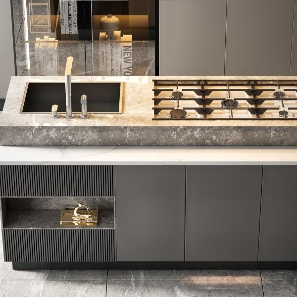 Projet de villa standard cuisine en bois finition de luxe armoire de cuisine en bois massif intelligent pour les entrepreneurs