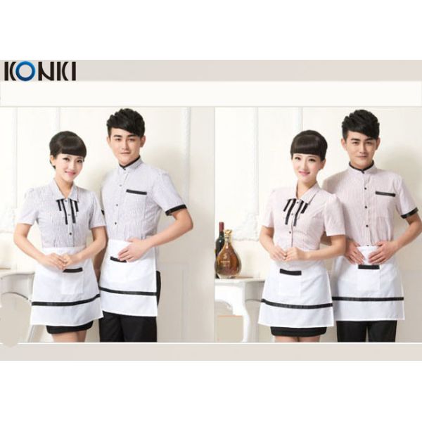Casual Restaurant Staff Uniforms , Custom Short Sleeve Stripe Shirt