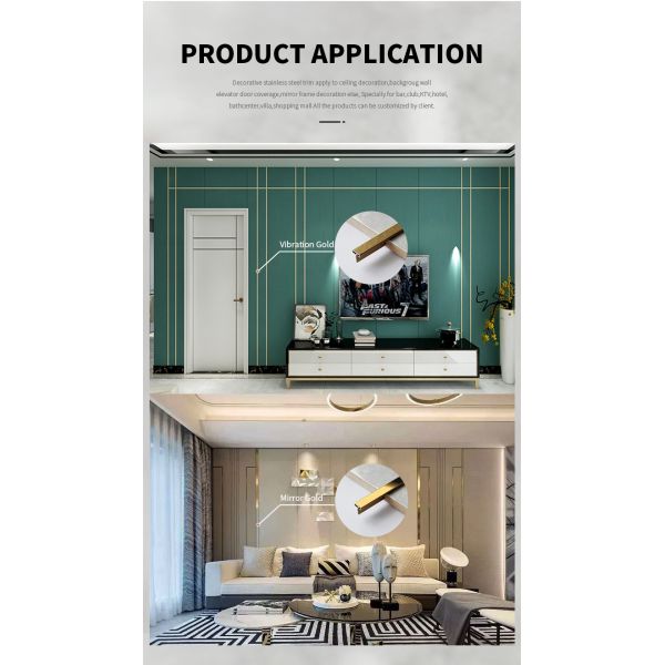 10mm Height 201 Stainless Steel Floor Edge Trim Strips ODM For Wall Decoration