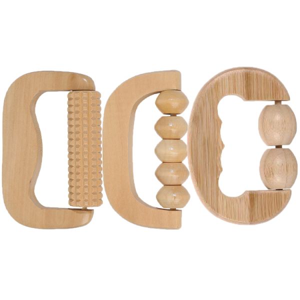 Multi-Function Handheld Wooden Roller Massager for Muscle Tension Release and Relaxation