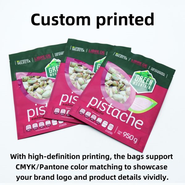 Wholesale Recyclable Plastic Stand Up Zipper Pouches For Nuts Packaging With Puncture-Resistant And Moisture-Proof.