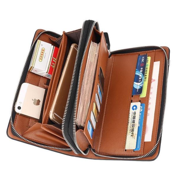 2016 Men's European and American big fashion leather high-capacity double zipper Men's Clutch