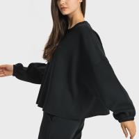 Pull occasionnel de Hoodies de noir de séance d'entraînement de dessus de longue douille de Crewneck de femmes