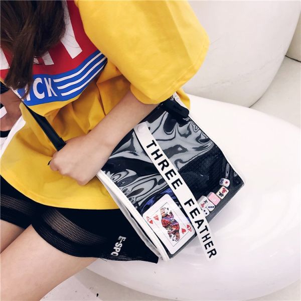 Japanese custom pu transparent bag creative bag street photo personality single shoulder diagonal bag