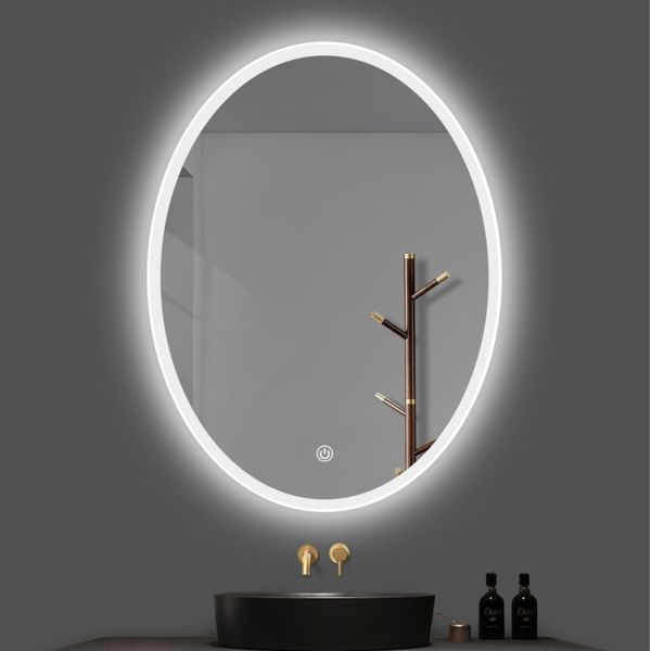 Round Polished Edge Bathroom Mirrors With LED Light Smart Touch Sensor