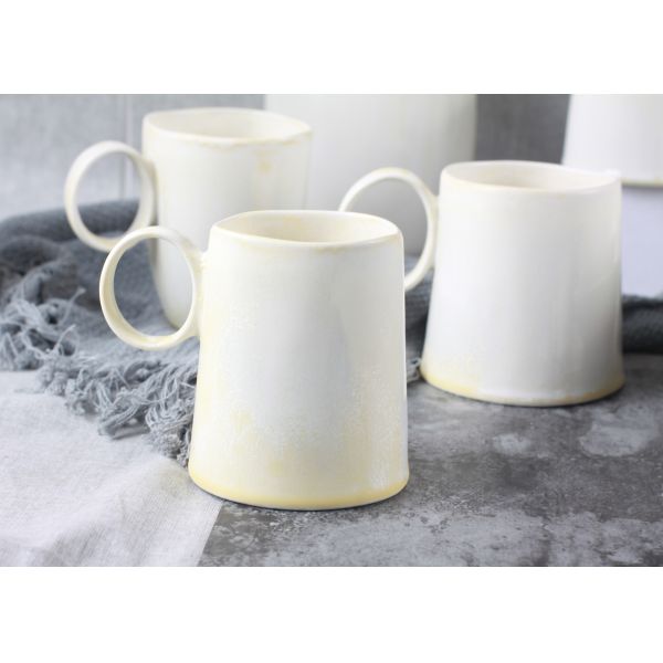 Ivory Reactive 14OZ Custom Ceramic Coffee Mugs Organic Shaped Custom Printed Coffee Cups
