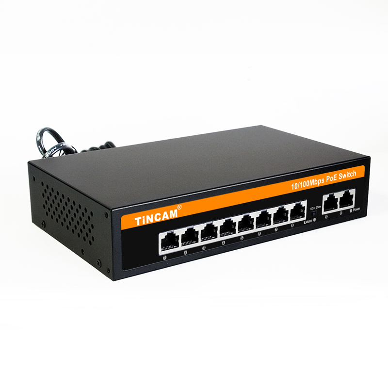 8-Port 10/100Mbps PoE Switch with 2 Uplink Ports 250m Extend VLAN IEEE 802.3af/at 96W Built-in Power Supply Unmanaged Metal Network Switch TNC-EPS4310N9