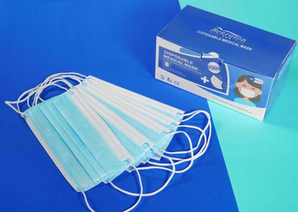 Odourless  Earloopp Face Mask / Disposable Blue Mask With Adjustable Nose Piece