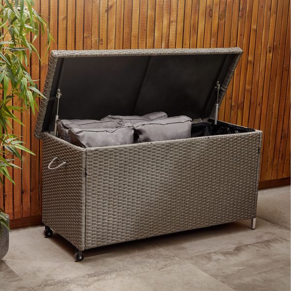 AJUNION Rattan Weave Cushion Storage Box A Must-Have for Tools Lock and Wheels Included