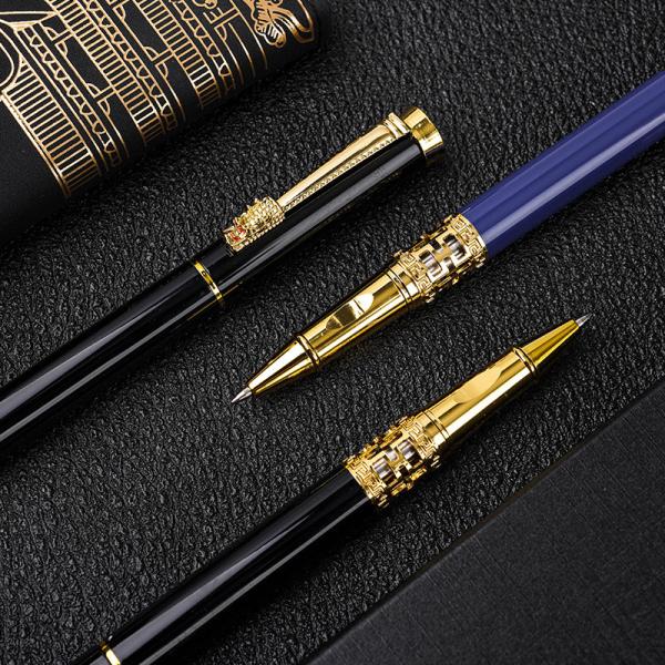 Chinese Style Metal Business Stationery Set Hollow Out Dragon Head Roller Ball Pen