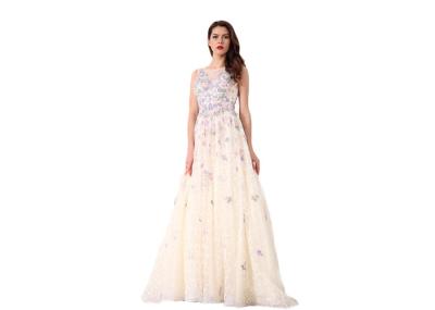 Flower Embroidery Ladies Evening Dresses , Saudi Arabic Maxi Party Dress