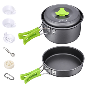 Stainless Steel Camping Outdoor Cookware Mess Kit Set, Folding Cookset Camping Teapot and Pans Set Equipment