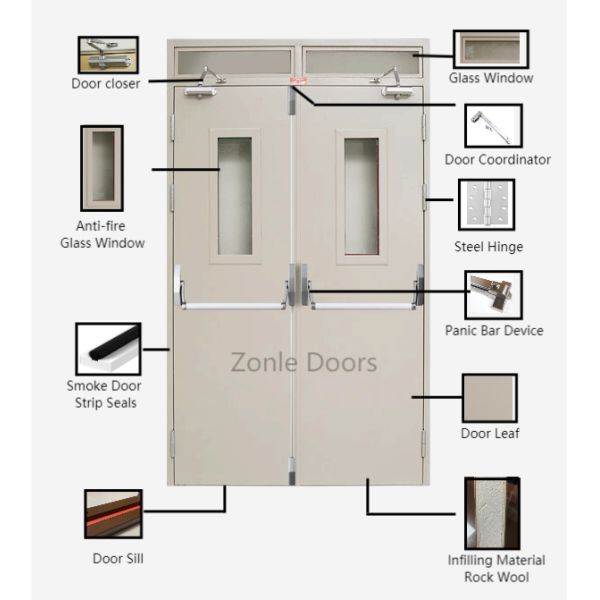 Interior Commercial Residential Design Rated Wood Door Steel Exit Proof Fire Door Office Building School for House