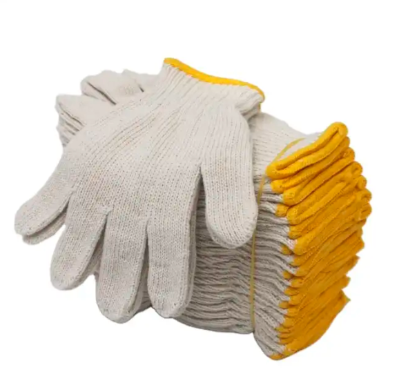 Противоскользящая белая хлопчатобумажная вязаная перчатка для промышленности 30-60 г/пары