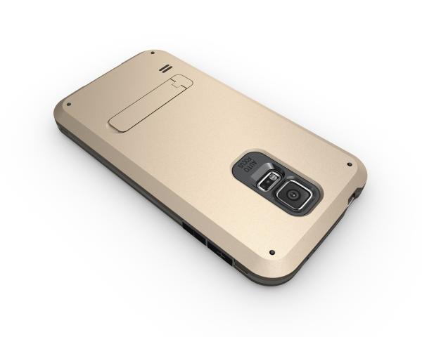 3-in-1 case for Samsung S5, unique design with stand, gold color, strong protection