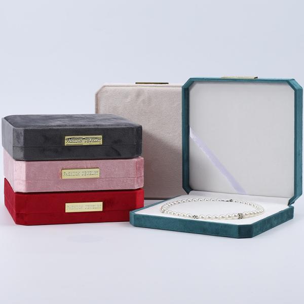 Soft Touch Multi Color Velvet Pearl Necklace Storage Box With Golden Scutcheon