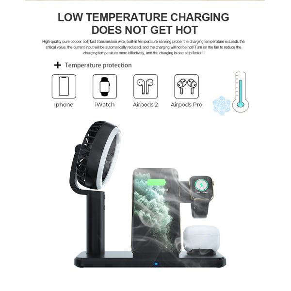 15w Fast Wireless Charger with Cooling Fan and Adjustable Phone Dock in PC Fireproof Material