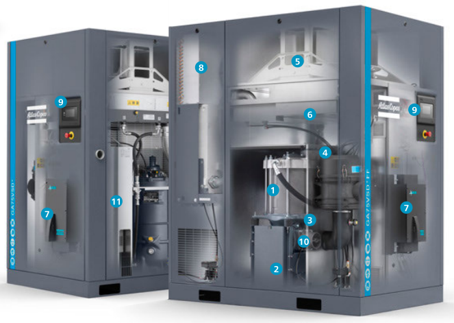 90кВт Atlas VSD Plus GA 90+VSD Atlas Скрутный воздушный компрессор Преобразование частоты
