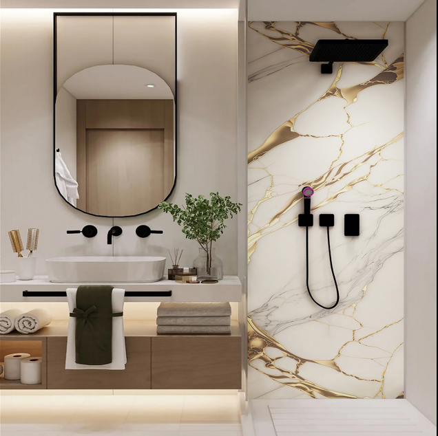48inch Luxury Decorative PVC Wall Panel Black Gold Marble Interior Wall Cladding