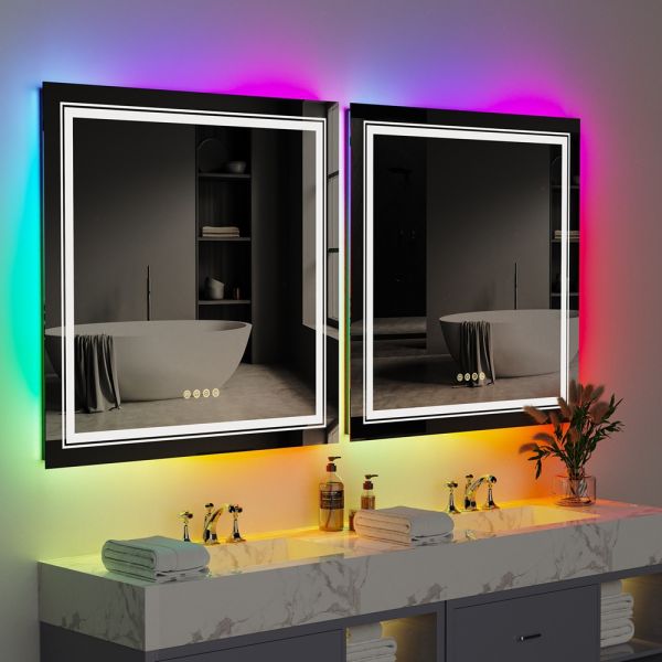 Modern Luxury Rectangular Anti-Fog LED Backlit Frameless Bathroom Mirror IP44 Rated RGB Color Changing Touch Screen Feature