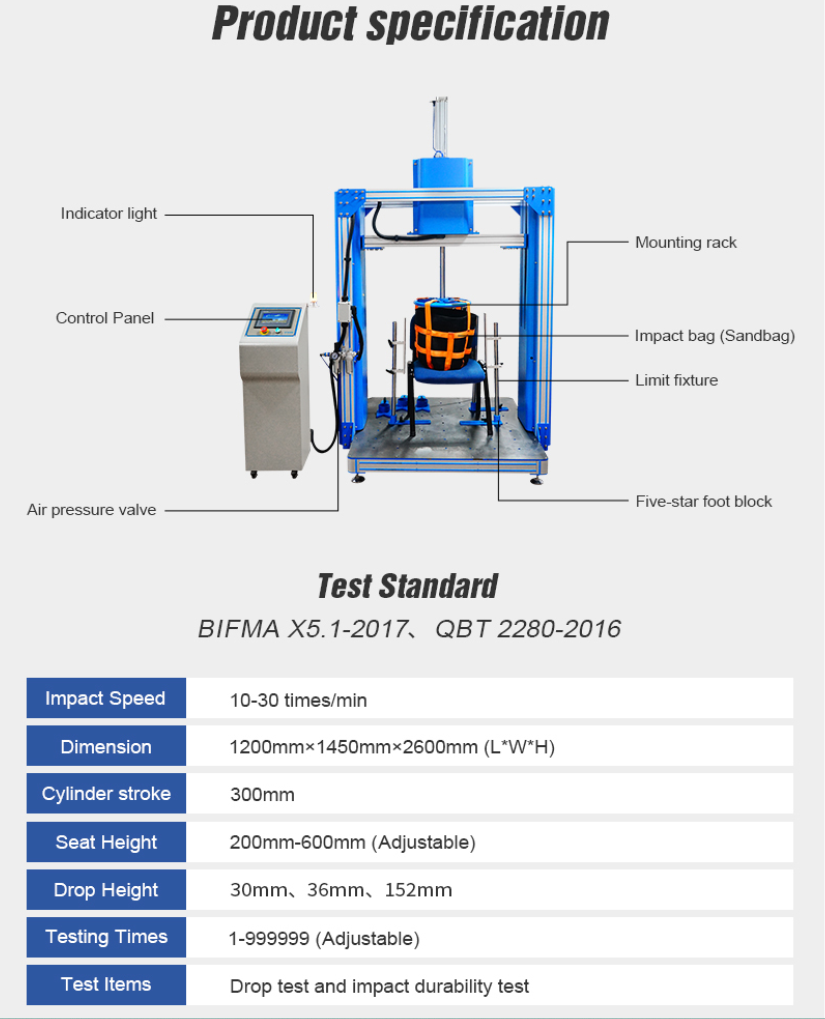 Integre la máquina universal de la prueba de impacto del descenso para la máquina de prueba de la prueba de los muebles de la silla