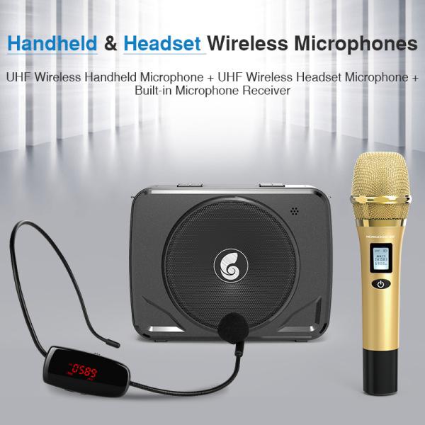50W 30W 20W 15V 12V 2 set uhf wireless microphone headset handheld voice amplifier bluetooth speaker singing megaphone