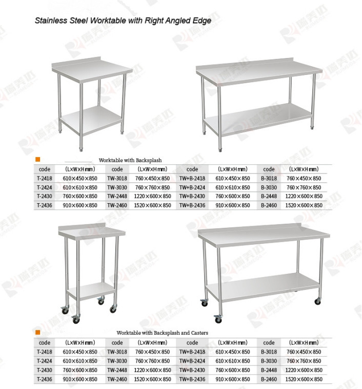 Corrosion Resistant Heavy-Duty Stainless Steel Work Table with Customizable Size for Commercial Kitchens