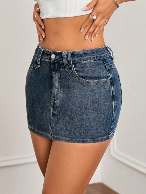 Blue Casual Low Waist Denim Skirts Custom (4008)