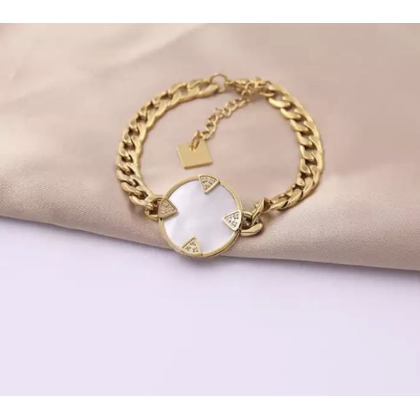 K Gold Stainless Steel Jewelry Set Lush Simple White Fritillary Inlaid Chain Bracelet