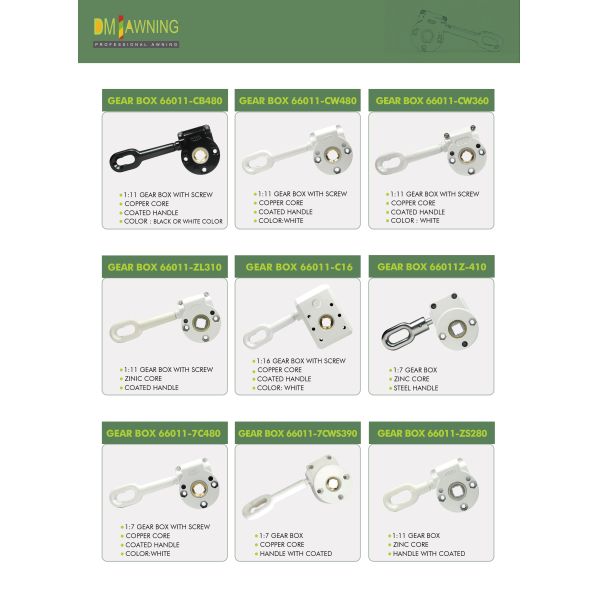 Caja de engranaje manual de toldo de trabajo pesado para toldo de toldo de toldo retráctil de aluminio vertical con tapa de trasero de pesca de aleación de cobre