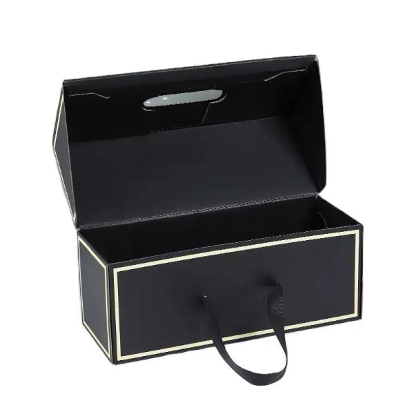 Black Folding Corrugated Cardboard Box Recyclable With String Handle