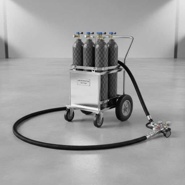 Handcart Air Respirator with 4 Carbon Fibre Cylinders and 90m Working Radius on SUS304 Stainless Steel Cart