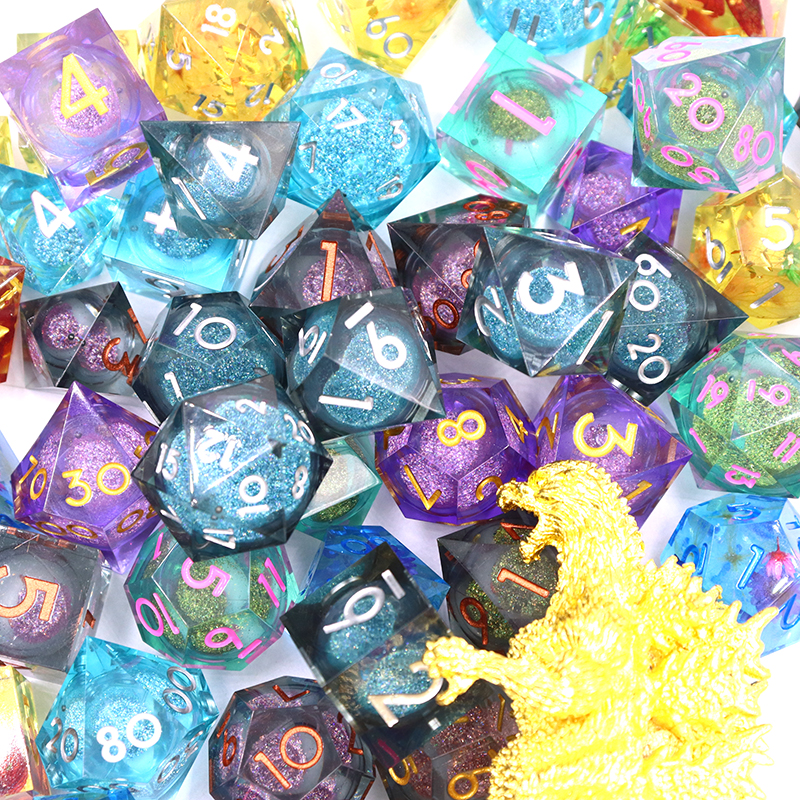 Customized Color and Logo Printed 7 RPG Polyhedral Resin Dice Set for DND Games