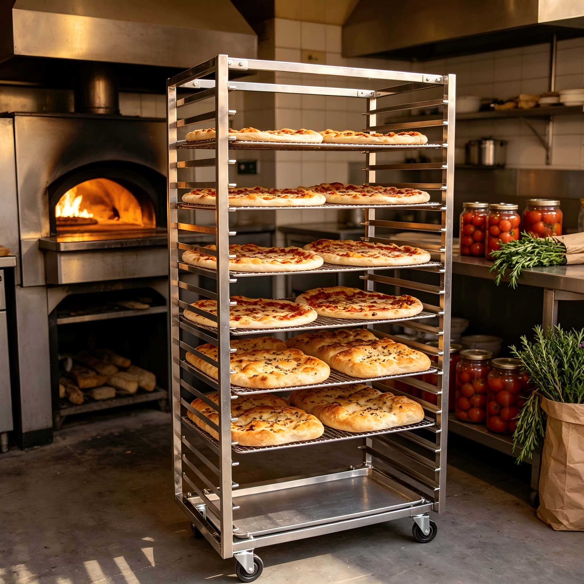 High Temperature Resistant 304 Stainless Steel Tray Trolley 18 Tier for Oven Blast Freezer Cold Room