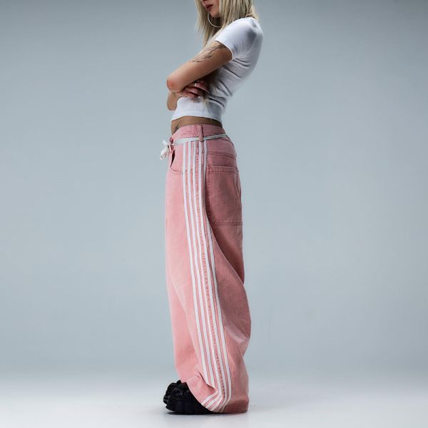 Fabricantes de prendas de vestir personalizados de alta calidad lavado en blanco con ácido apilado 100 algodón apilado sudaderos piernas rectas con rayas