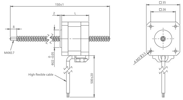 Мотор Nema 14 (35mm) гибридный stepper, двухполярный, 4 руководство, винт руководства АКМЕ, угол шага 1.8°, высокая эффективность.