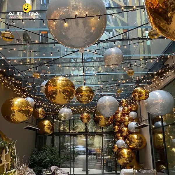 Giant Silver Inflatable Mirror Ball PVC For Christmas Wedding Party Decor